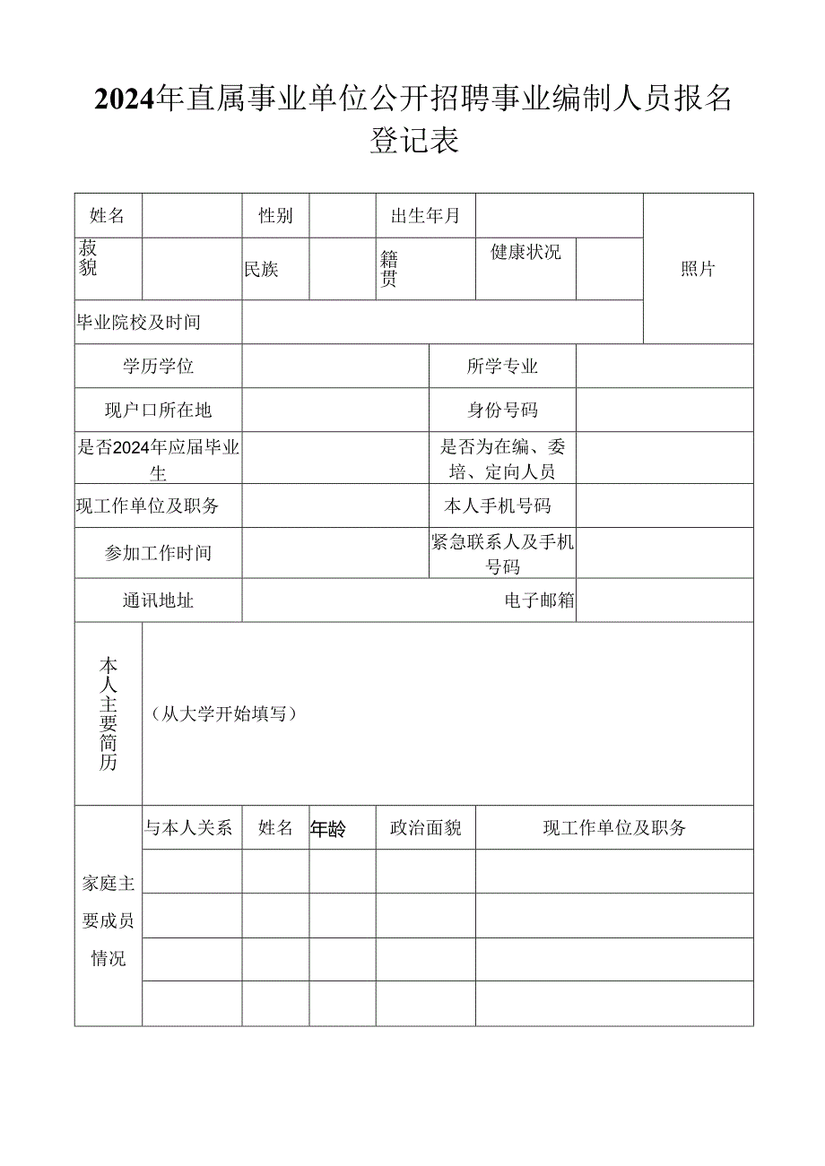 直属事业单位公开招聘事业编制人员报名登记表.docx_第1页