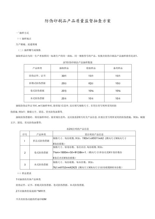 防伪印刷品产品质量监督抽查方案.docx