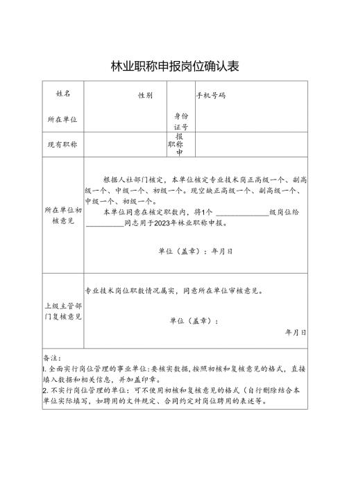 林业职称申报岗位确认表.docx