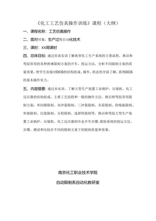 化工工艺仿真操作训练大纲.docx