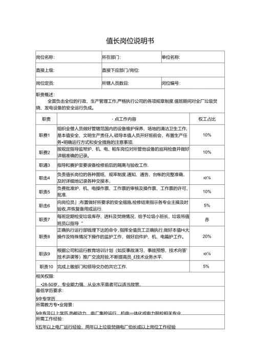 值长岗位说明书.docx
