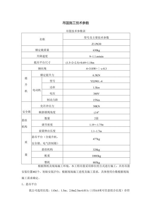 吊篮施工技术参数.docx