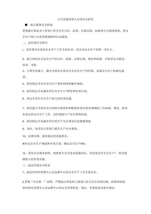 公司各级管理人员的安全职责.docx