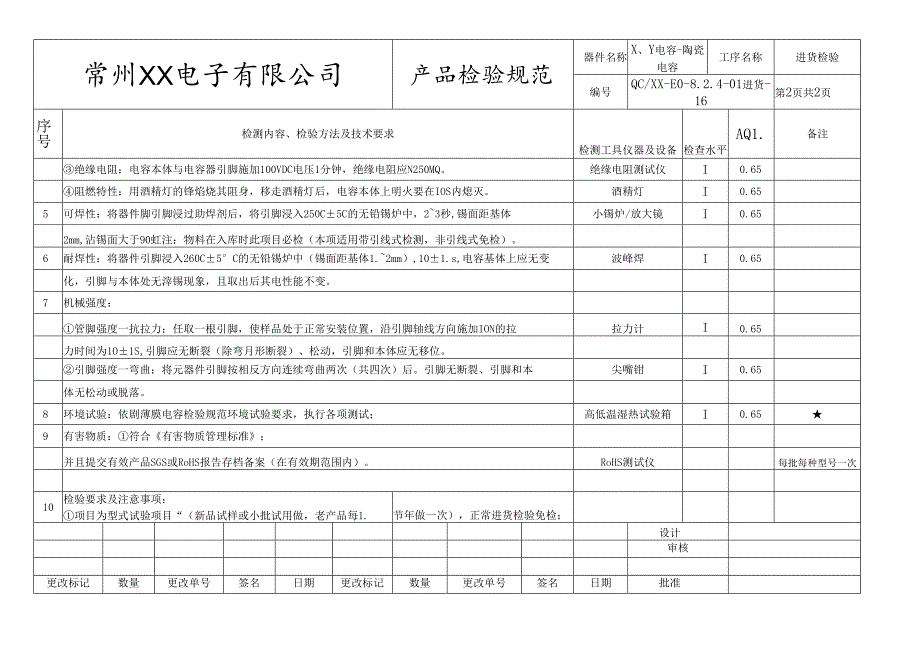 X、Y电容、陶瓷电容进货检验标准.docx_第2页