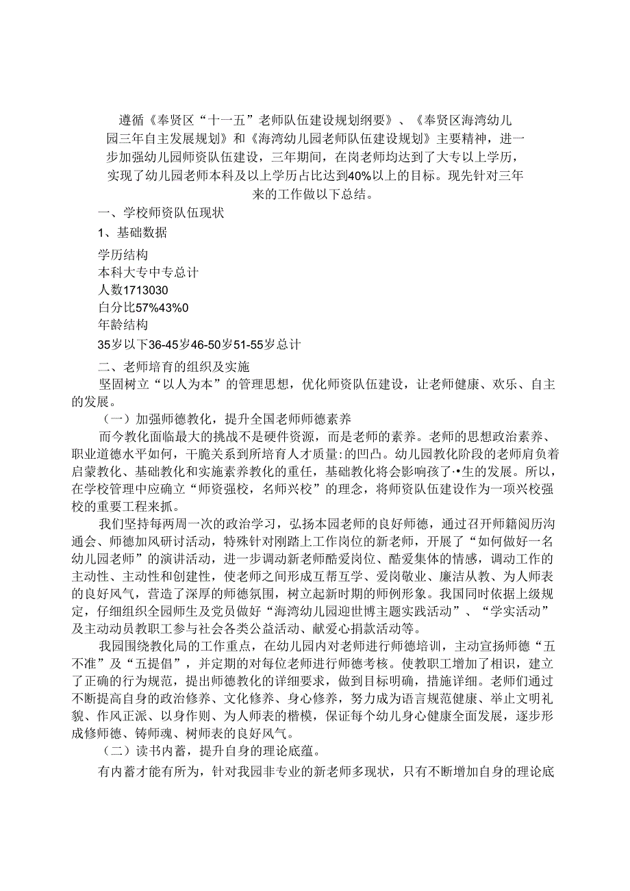 幼儿园教师队伍建设总结.docx_第1页