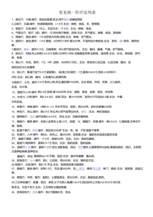 常见病一针疗法及穴位表.docx