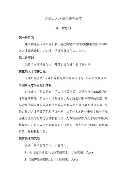 公司人才培养和晋升制度范文.docx