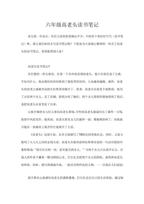 六年级高老头读书笔记.docx