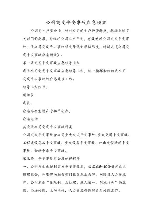 公司突发安全事故应急预案.docx
