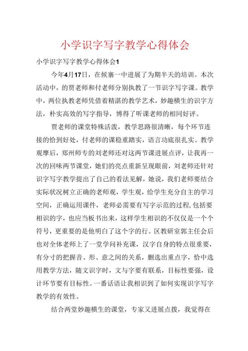 小学识字写字教学心得体会.docx