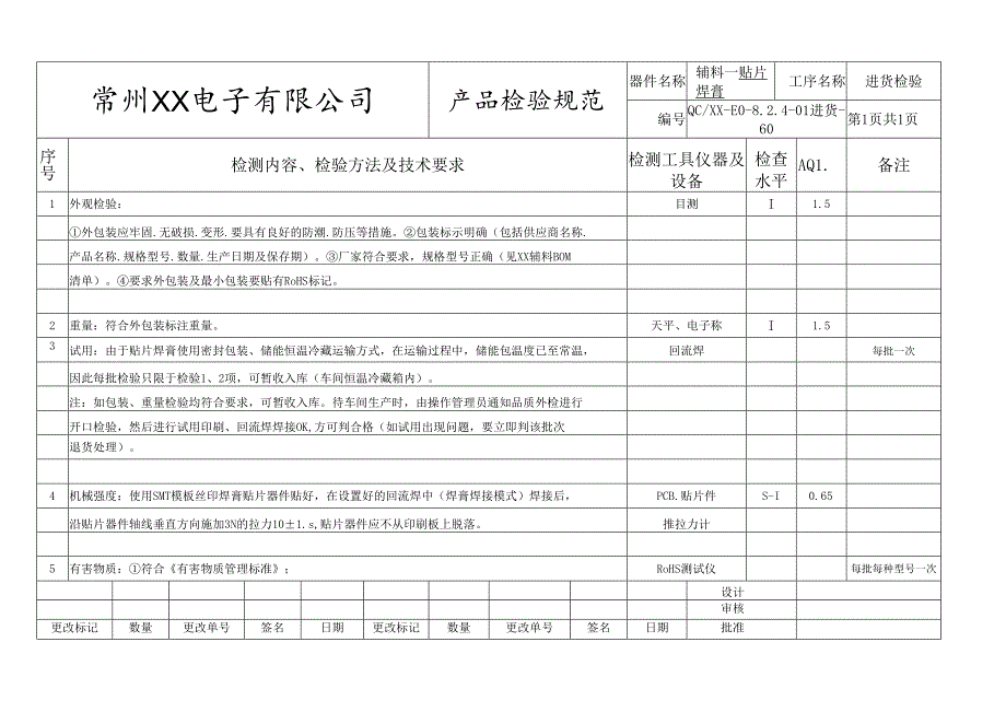 贴片焊膏进货检验标准.docx_第1页