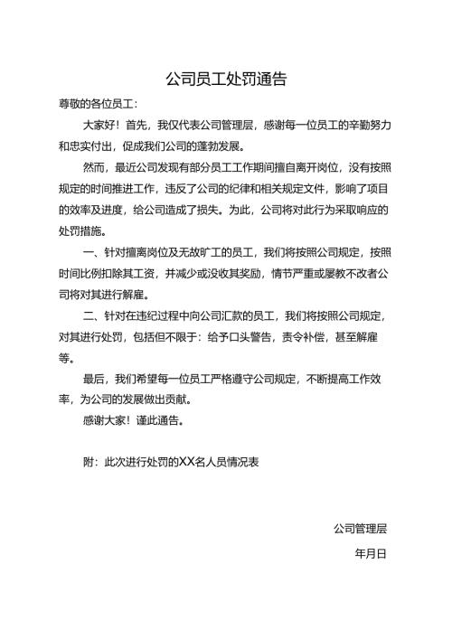 员工处罚通告5份精选.docx