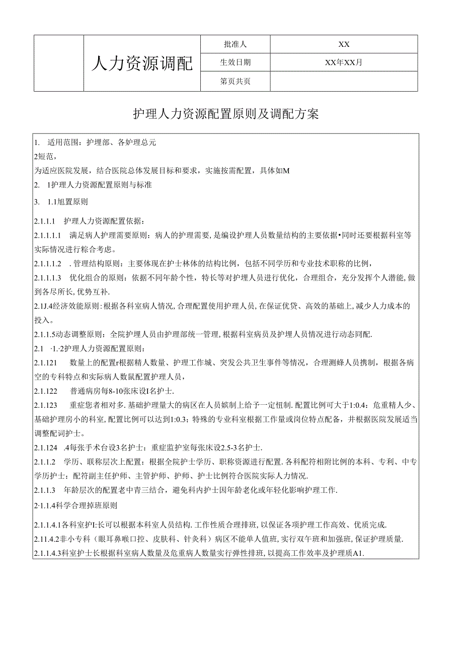 护理人力资源配置原则及调配方案.docx_第1页
