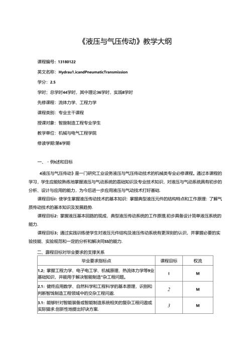 《液压与气压传动》教学大纲.docx