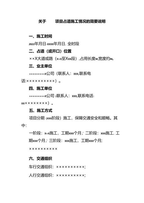 关于某某项目占道施工情况的简要说明.docx