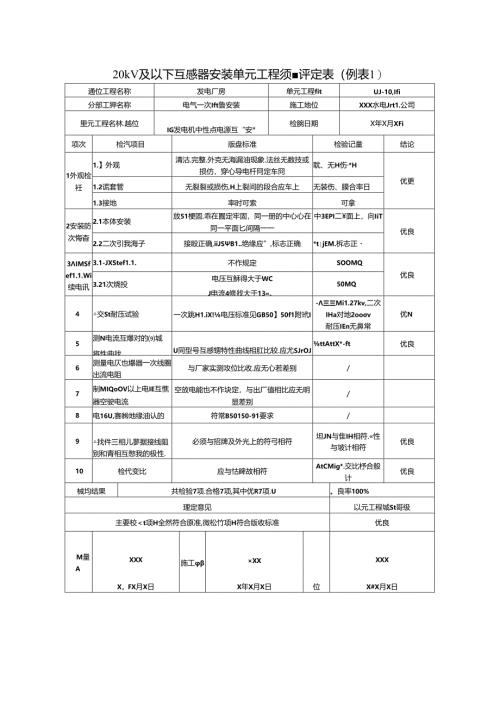 20kV及以下互感器安装单元工程质量评定表.docx