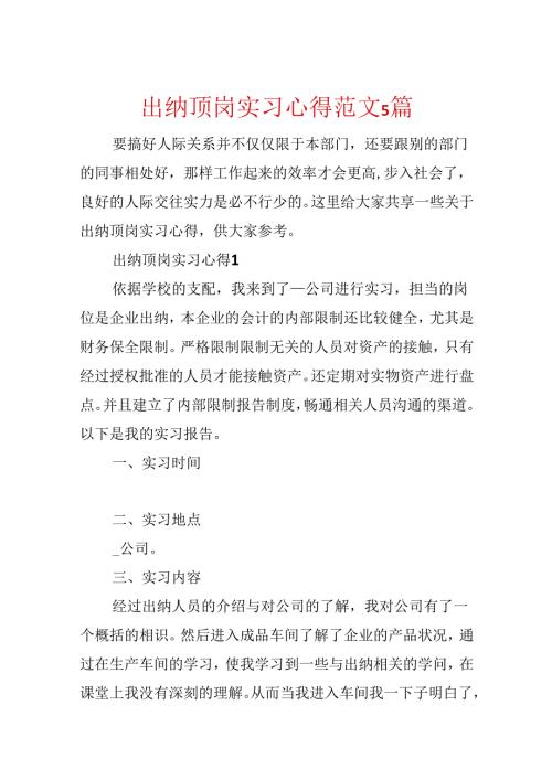 出纳顶岗实习心得范文5篇.docx