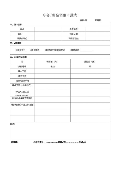 职务薪金调整审批表.docx