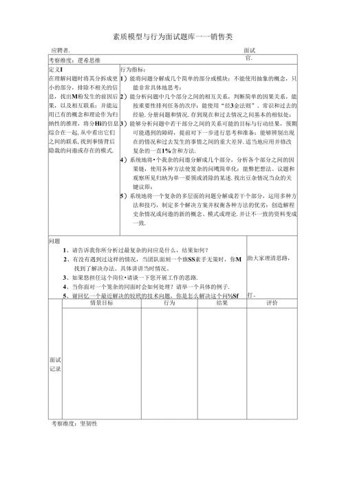 素质模型与行为面试题库(销售)考试.docx