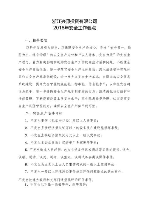 附件：浙江兴源投资有限公司2016年度安全工作要点（最终稿）.docx