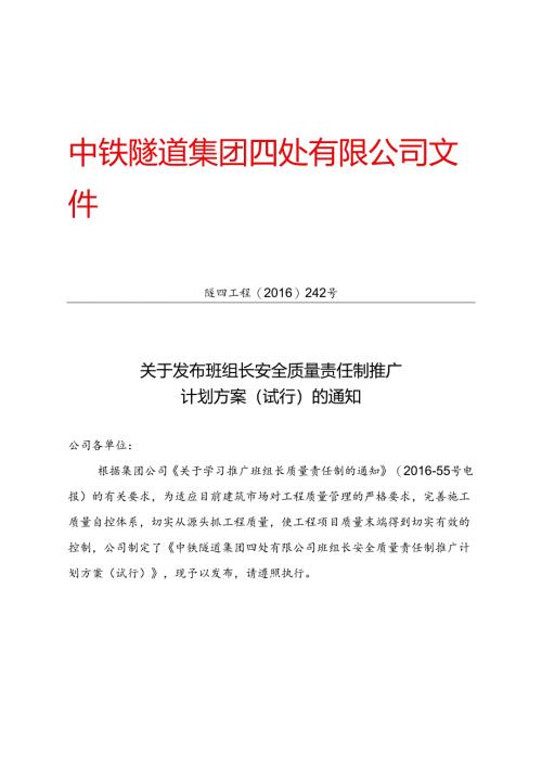 242-关于发布班组长安全质量责任制推广计划方案（试行）的通知.docx