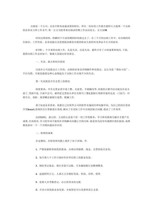 出纳试用期工作总结范文.docx