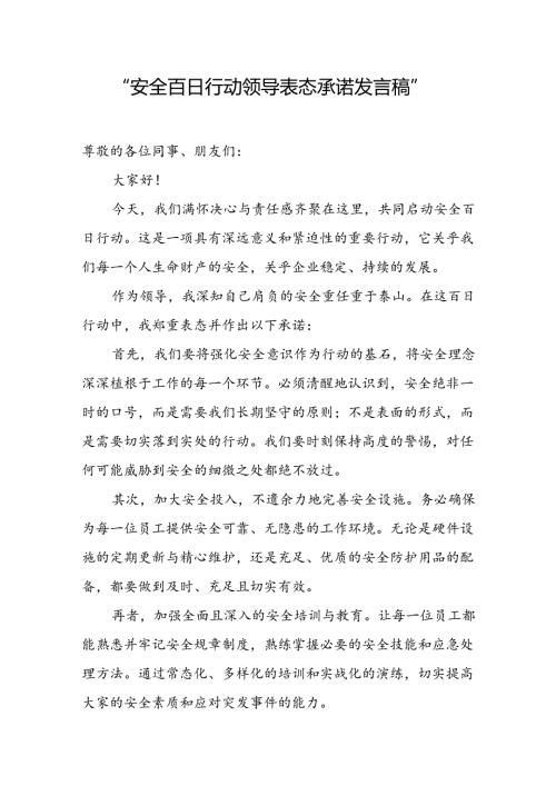 安全百日行动领导表态承诺发言稿.docx