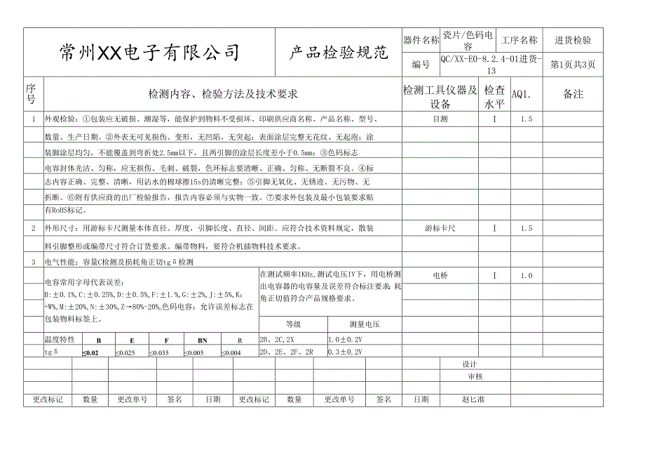 瓷片、色码电容进货检验标准.docx_第1页