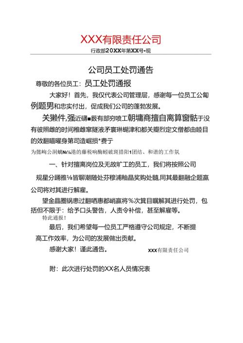 员工处罚通告模板参考精选5套.docx