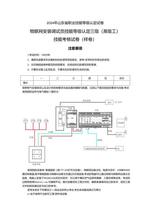2024年山东省职业技能等级认定试卷 真题 物联网安装调试员 高级技能考核试卷-样卷.docx