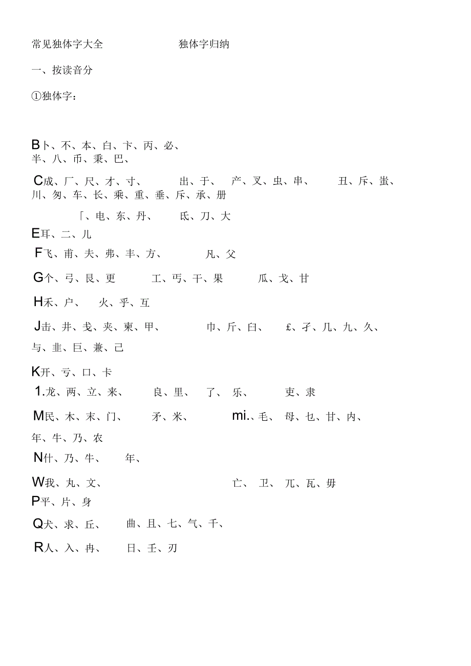 常见独体字大全 独体字归纳.docx_第1页