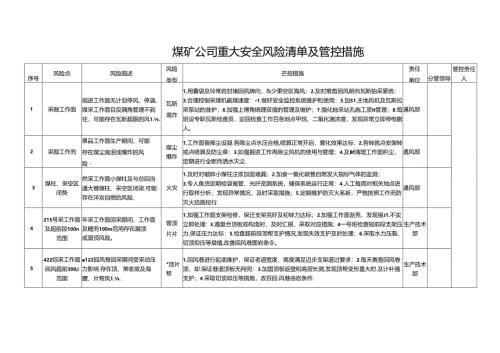 矿井煤矿公司重大安全风险清单及管控措施.docx