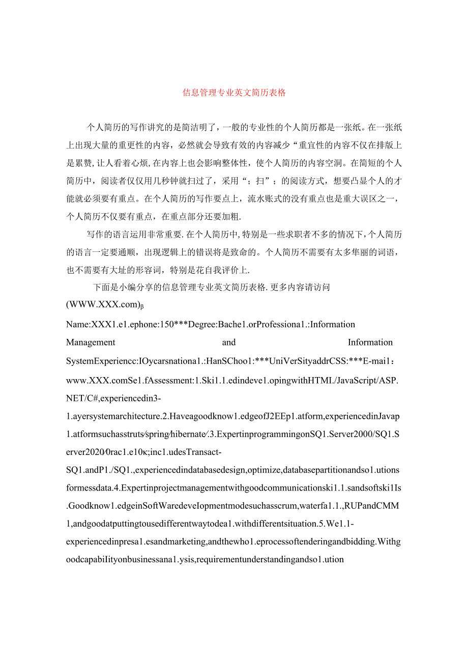 信息管理专业英文简历表格.docx_第1页