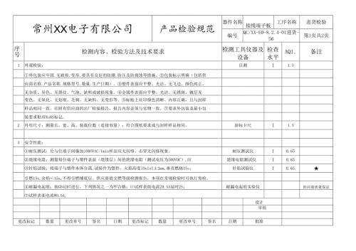 接线端子板进货检验标准.docx