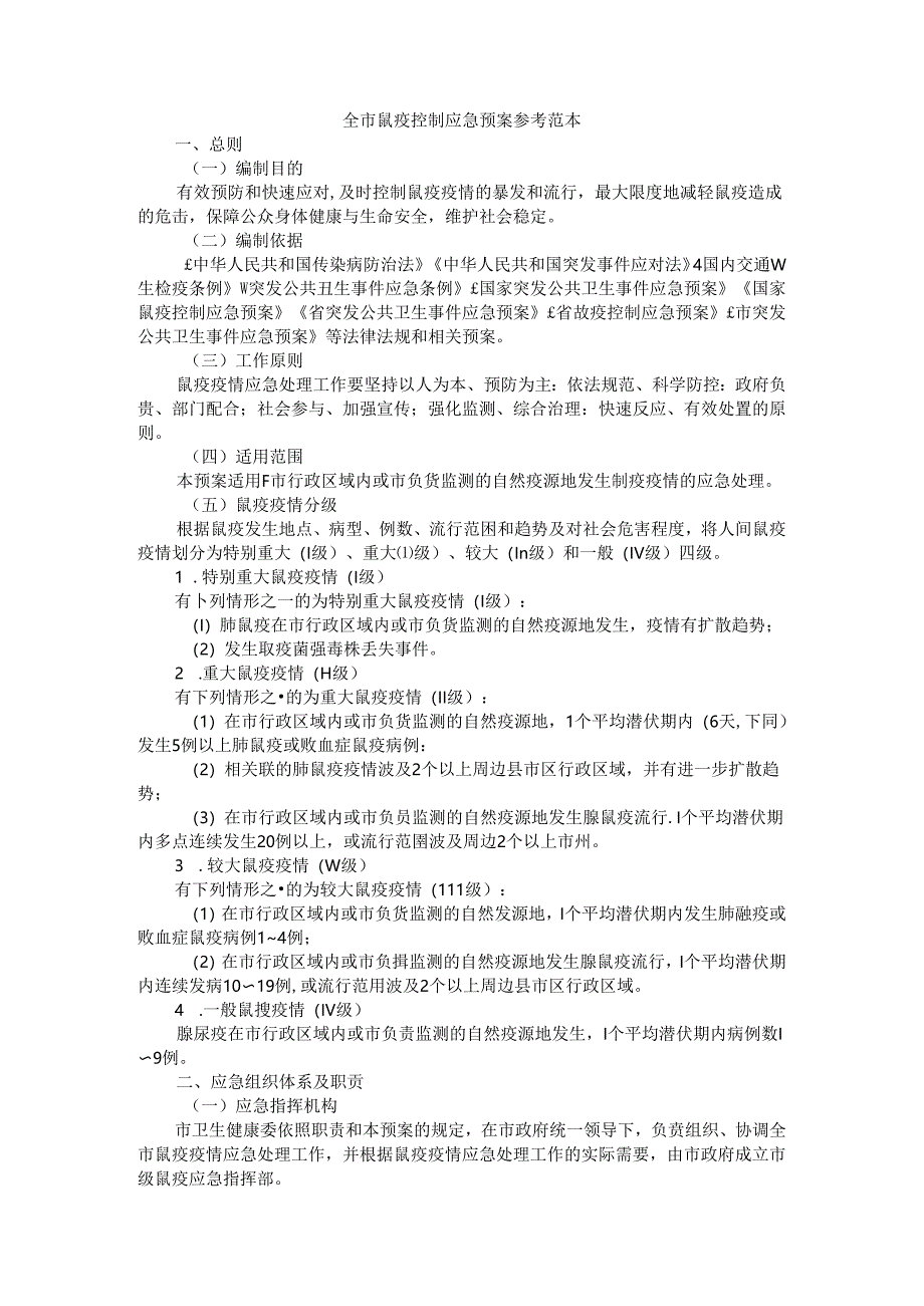 全市鼠疫控制应急预案 参考范本.docx_第1页
