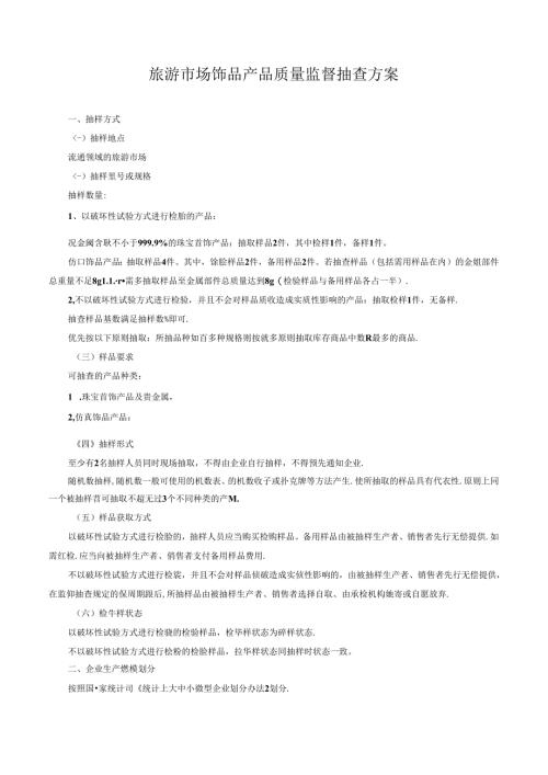 旅游市场饰品产品质量监督抽查方案.docx