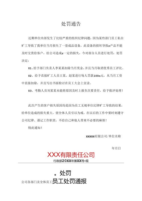 公司员工处罚通告5份.docx