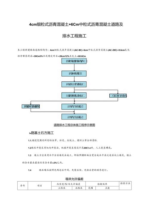 4cm细粒式沥青混凝土+6cm中粒式沥青混凝土道路及排水工程施工技术方案.docx