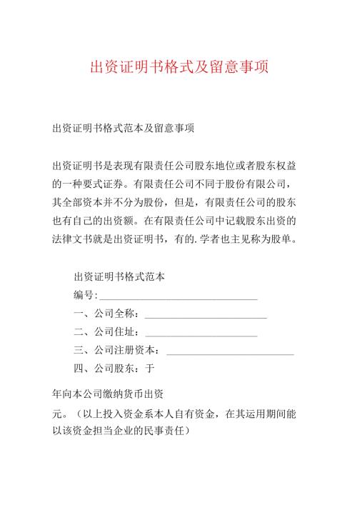 出资证明书格式及注意事项.docx