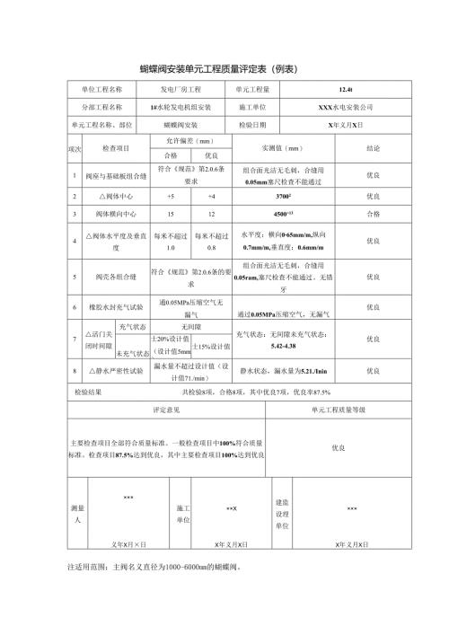 蝴蝶阀安装单元工程质量评定表.docx