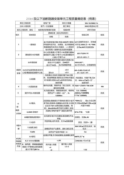 20kV及以下油断路器安装单元工程质量评定表.docx