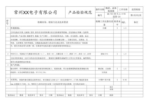 陶瓷、晶体振荡器进货检验标准.docx
