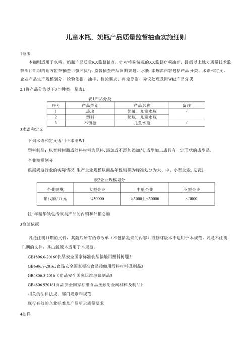 儿童水瓶、奶瓶产品质量监督抽查实施细则.docx
