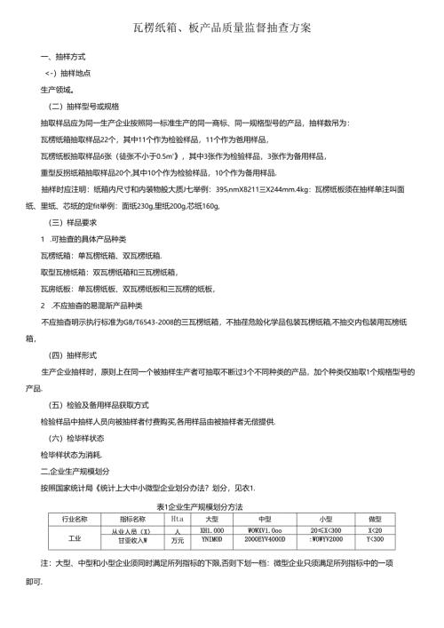 瓦楞纸箱、板产品质量监督抽查方案.docx