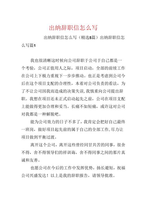 出纳辞职信怎么写.docx