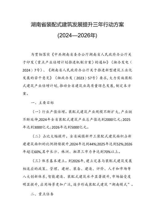 《湖南省装配式建筑发展提升三年行动方案(2024—2026年)》.docx