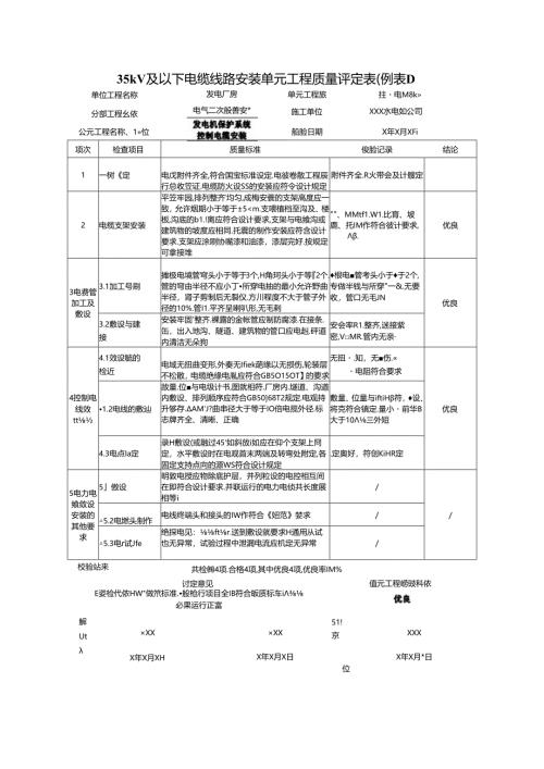 35kV及以下电缆线路安装单元工程质量评定表.docx