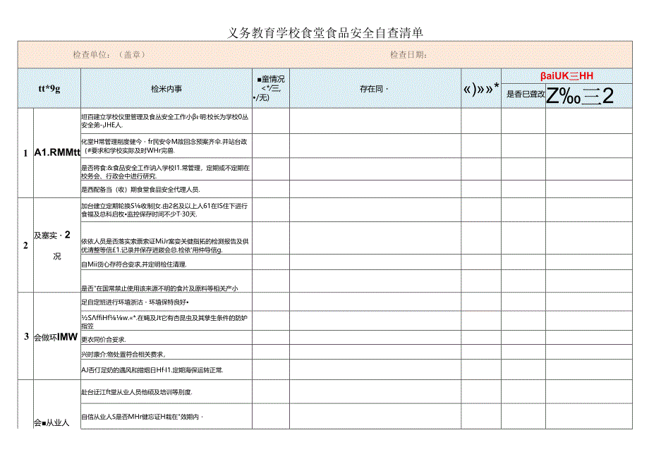 义务教育学校食堂食品安全自查清单.docx_第1页