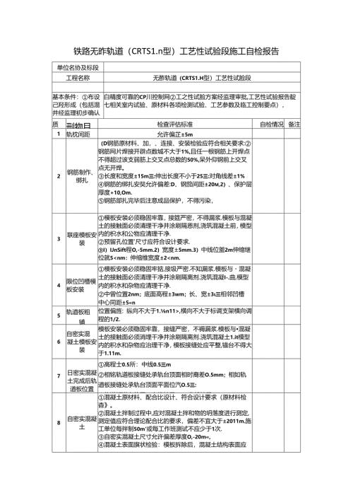 铁路无砟轨道（CRTSⅢ型）工艺性试验段施工自检报告.docx