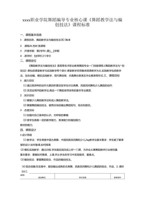 职业学院舞蹈编导专业核心课《舞蹈教学法与编创技法》课程标准.docx